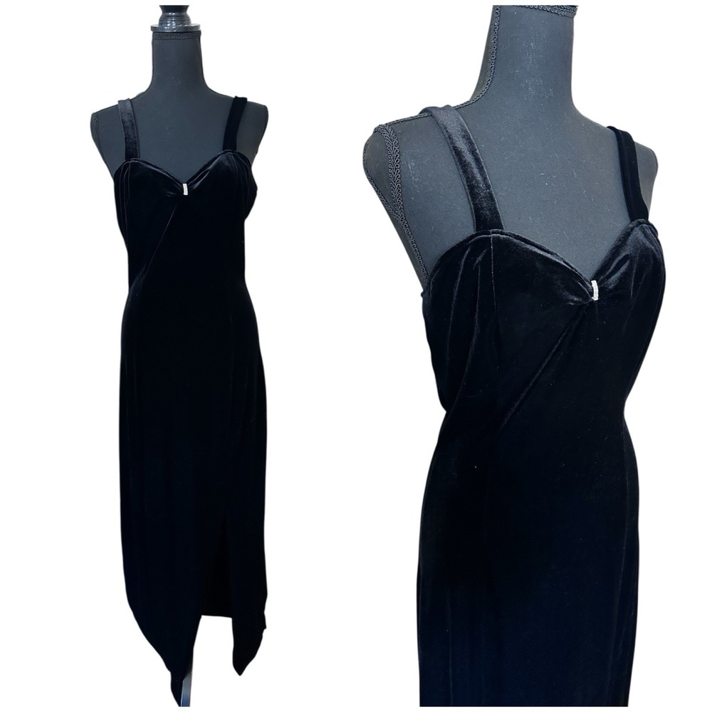 VTG 90s Velvet Maxi Dress Size 8 Black Formal Grunge Whimsigoth Prom Y2K Hoco